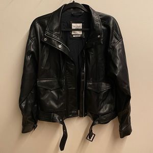 Black Abercrombie Faux Leather Utility Bomber Jacket